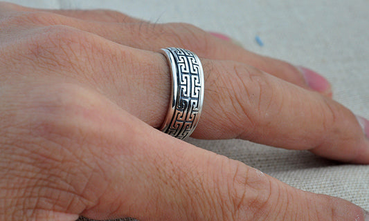 Anillo de Plata Tailandesa para Parejas con Patrón de la Gran Muralla - Image 2