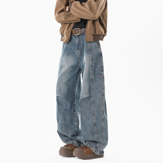 Pantalones Vaqueros Holgados Retro con Pliegues Lavados para Hombre - Image 2