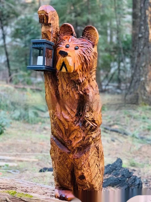 Lámpara Decorativa Oso de Madera y Resina con Luz LED para Jardín - Image 2
