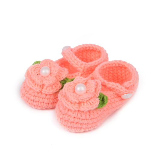 Zapatos Infantiles de Lana Tejida a Mano con Diseño de Moño y Flores - Image 2