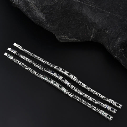 Pulsera de Plata Esterlina con Cuerda de Cáñamo y Circones Tejidos a Mano - Image 2
