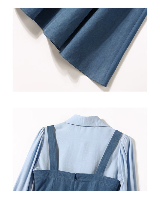 Conjunto Preppy Falda con Tirantes y Blusa Manga Larga - Image 2