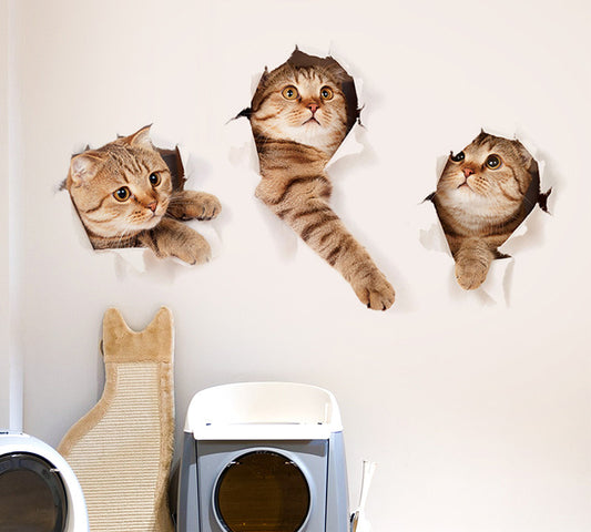 Cartoon cat wall sticker featuring multiple playful cats, one reaching for a fish, with "I LOVE FISH" text. - Image 2