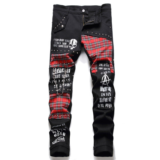 Jeans Hip Hop Patchwork Micro-Elasticados Corte Recto para Hombre - Image 2