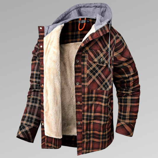 Camisa Abrigo de Terciopelo Grueso con Capucha y Cuadros para Hombre - Image 2