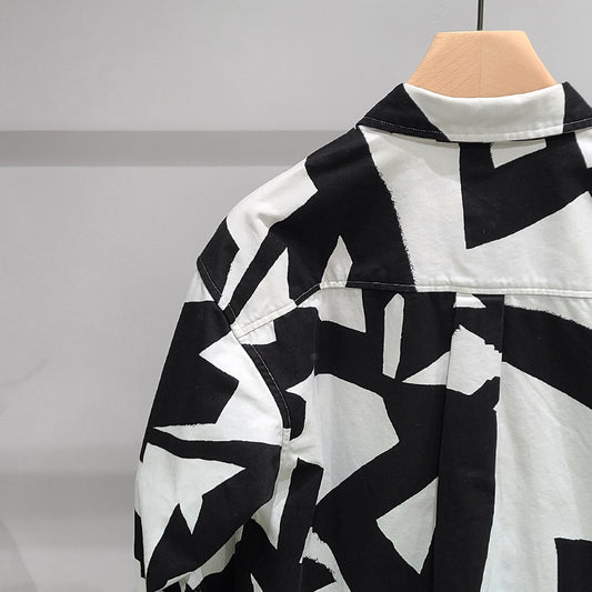 Chaqueta Camisa Manga Larga Geométrica Blanco y Negro para Hombre - Image 2