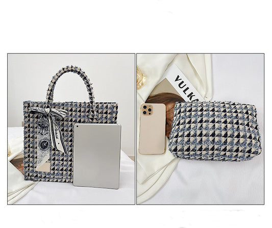 Bolso Tote Texturizado a Cuadros de Gran Capacidad para Viajeros - Image 2