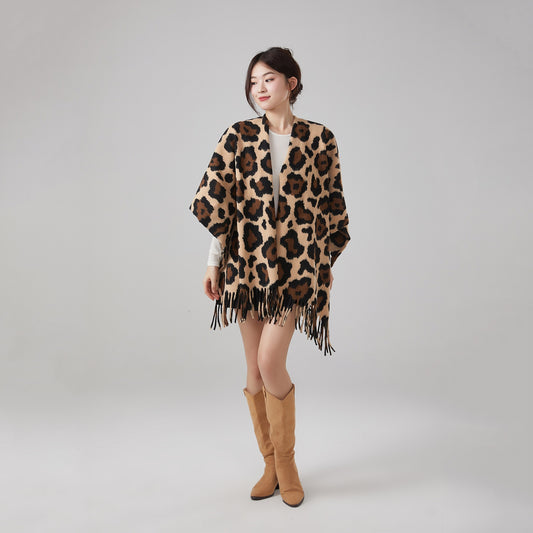 Chal Vintage Estampado Leopardo con Borlas, Cálido y Grueso - Image 2