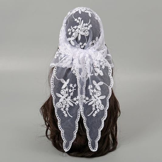 Velo de Novia con Encaje Floral Triangular - Accesorio Nupcial Elegante - Image 2