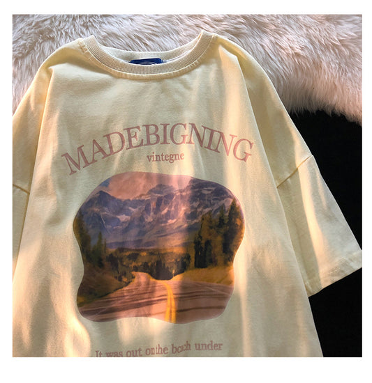 Playera Retro Estilo Hong Kong Amarillo Crema Manga Corta - Image 2