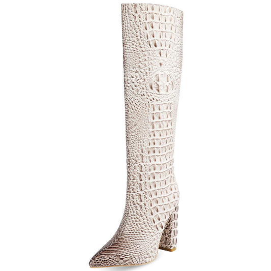 Botas Altas de Cuero con Tacón Grueso y Punta Afilada - Tallas Grandes - Image 2