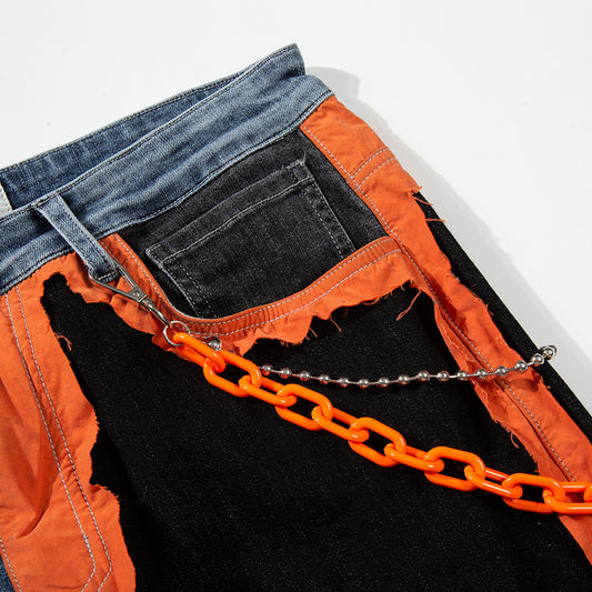 Jeans Patchwork con Cadena Decorativa y Bloques de Color - Image 2
