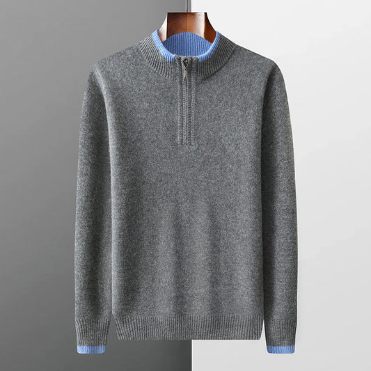 Suéter de Lana Gruesa para Hombre con Cuello Mock Neck Bicolor - Image 2