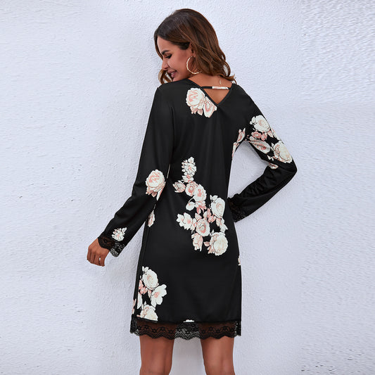 Vestido Entallado de Manga Larga con Estampado para Mujer - Image 2