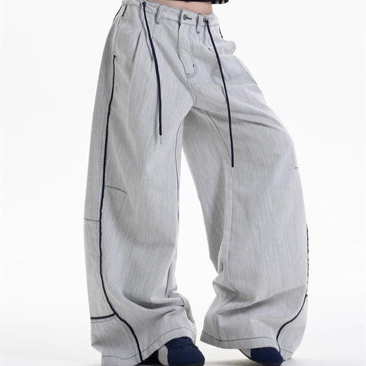 Pantalones Anchos Casuales con Costuras en Contraste - Image 2