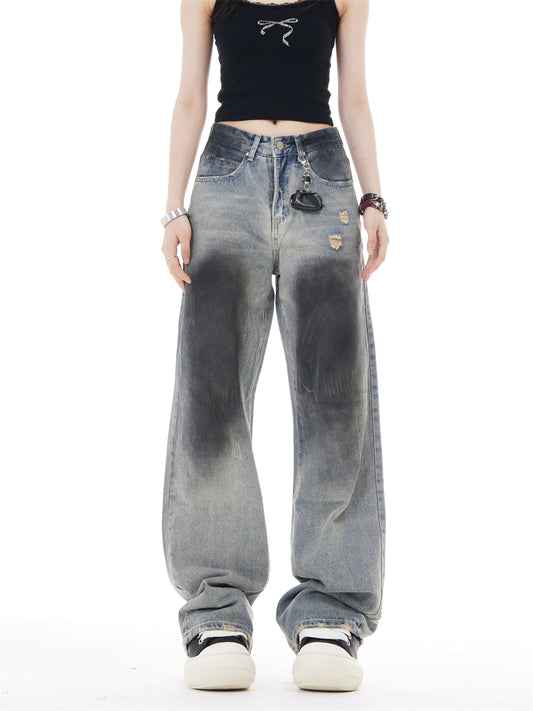 Jeans Retro de Cintura Alta y Pierna Ancha con Rotos - Image 2