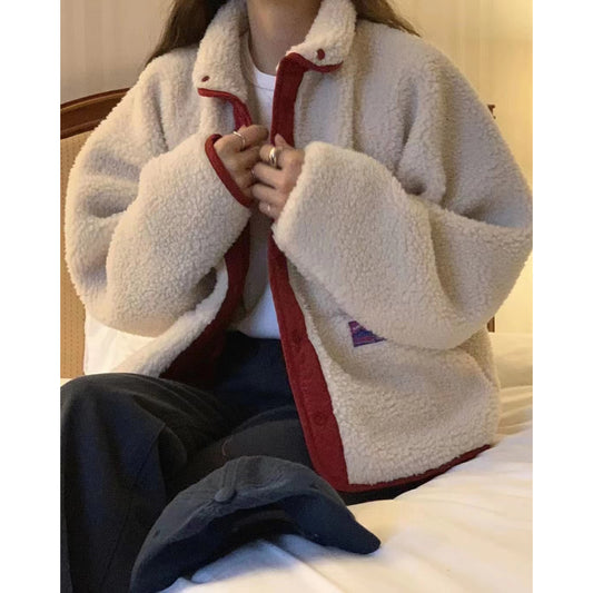 Abrigo de Lana de Cordero Gruesa para Mujer Estilo Coreano Invierno - Diseño Reversible con Cuello Alto - Image 2