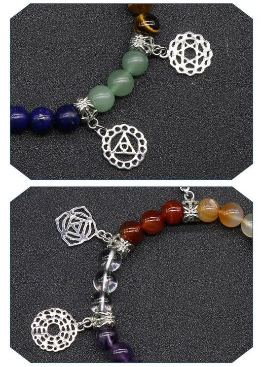 Pulsera de Chakras con Ágata Multicolor y Símbolo Yoga - Image 2