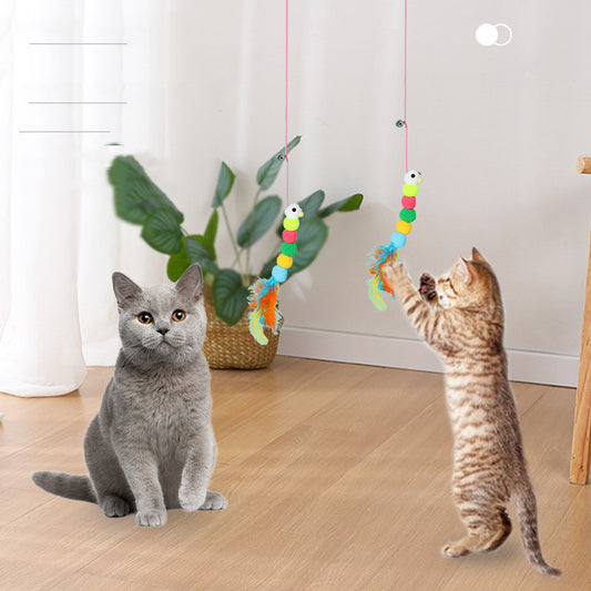 Two plush mouse cat toys, one gray and one white, with pink elastic ropes, bells, and suction cups. - Image 2
