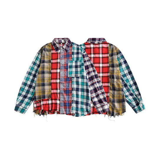 Camisa de Manga Larga Cuadros Mosaico Multicolor con Flecos para Hombre - Image 2