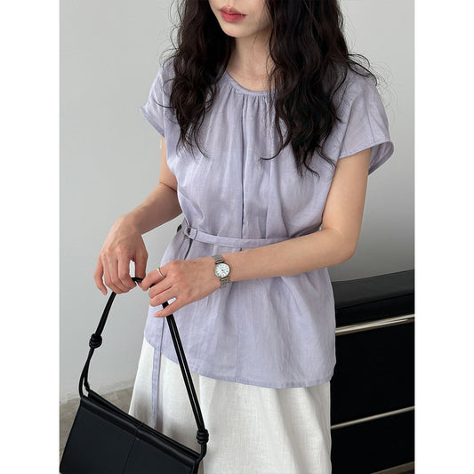 Blusa Tencel Lino Cuello Redondo Ajustada para Mujer - Image 2