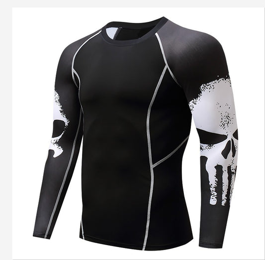 Playera Deportiva Manga Larga con Diseño Calavera - Ajuste Compresión Quick Dry para Hombre - Image 2