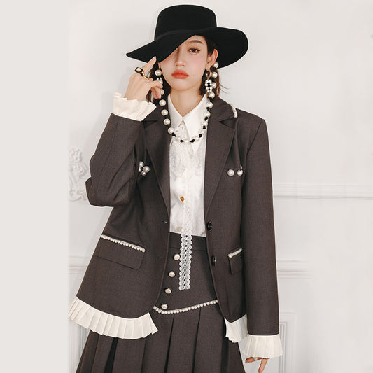 Chaqueta Gris de Encaje Manga Larga Suelta para Mujer - Image 2