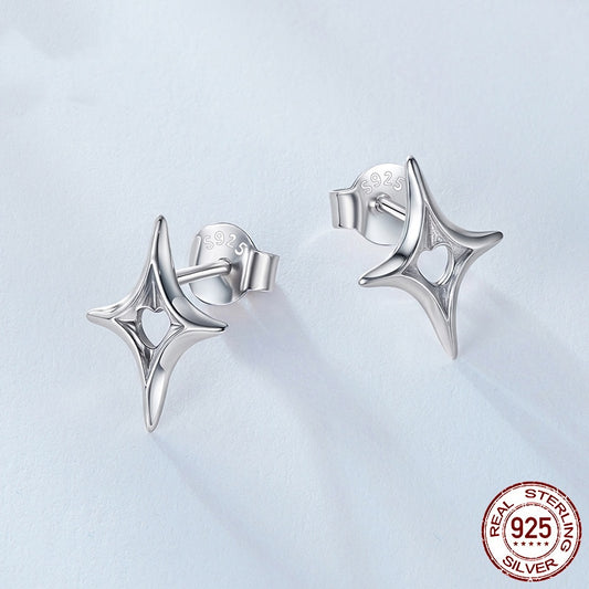 Aretes de Plata Esterlina 925 con Diseño de Estrella Hueca Personalizable Estilo Moderno - Image 2