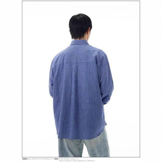 Camisa Clásica de Cuadros Azul Retro para Hombre - Image 2