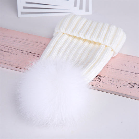 Gorro de Lana con Pompón de Piel Real de Mapache y Zorro - Image 2