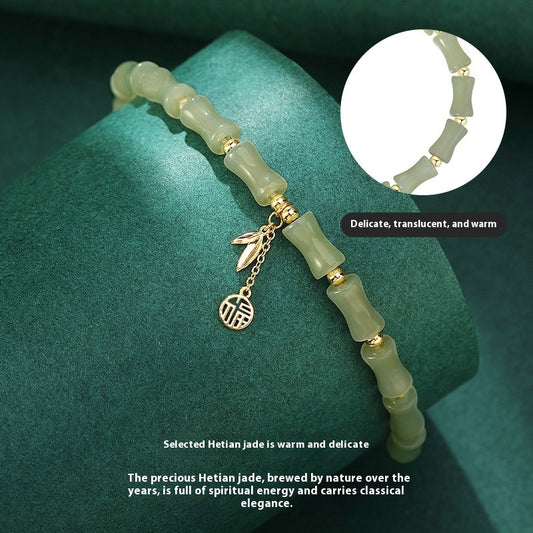 Pulsera de Jade Hetian Estilo Chino con Bambú y Protección - Para Mujer - Image 2