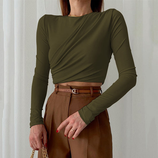Blusa Ajustada de Cuello Redondo y Manga Larga - Image 2
