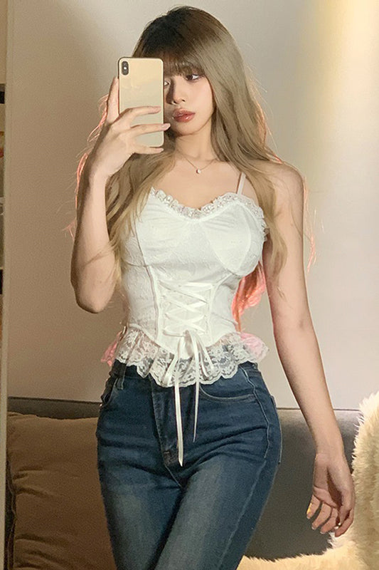 Top de Encaje con Tirantes Ajustables Irregular para Primavera y Verano - Image 2
