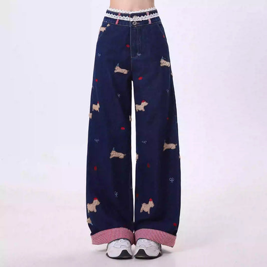 Jeans Harajuku Rectos Bordados Cómodos de Pierna Ancha - Image 2