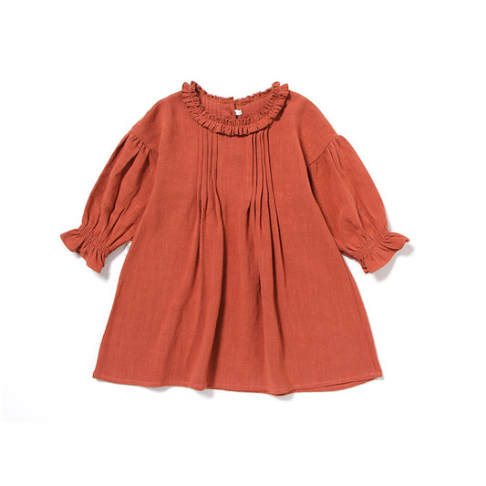 Vestido Infantil de Lino con Encaje y Mangas Largas - Image 2