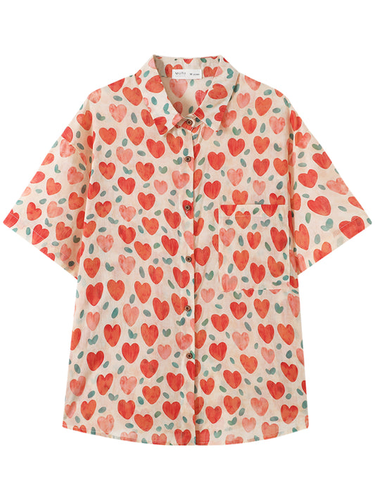 Blusa Retro Estilo Hong Kong con Estampado de Corazones para Mujer - Image 2