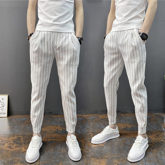 Pantalones Casuales Slim Fit Hombre con Rayas Verticales para Primavera y Verano - Image 2