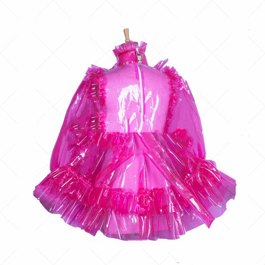 Vestido Transparente de Doncella en PVC Rojo Rosa - Image 2