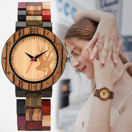 Reloj de Pulsera Mujer Madera Cuarzo Diseño Alce Colorido - Image 2
