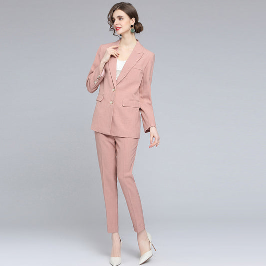Traje de Dos Piezas Pantalón Lápiz Delgado Color Sólido para Commuter - Image 2