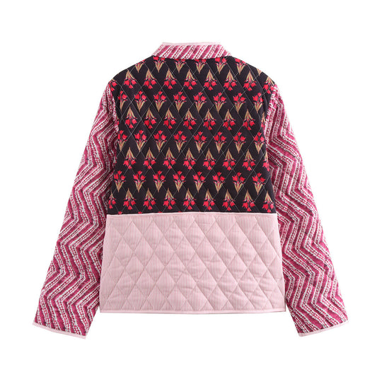 Chaqueta de Algodón Estampada con Costuras Combinadas - Corte Holgado y Casual - Image 2