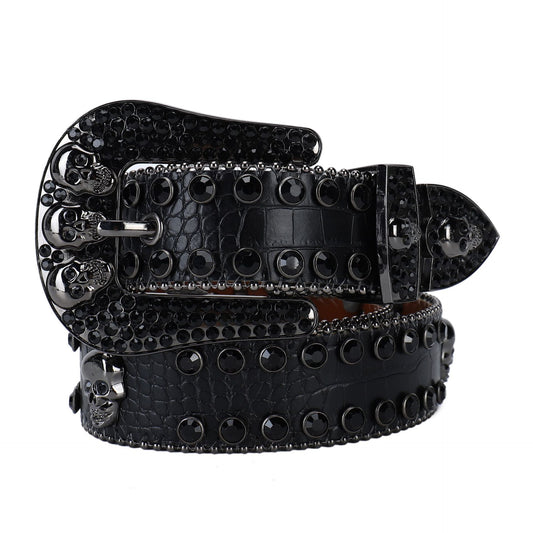 Cinturón Punk con Tachuelas y Rhinestones Negro y Rojo - Image 2