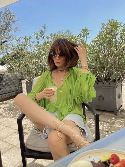 Blusa de Manga Larga Verde Elegante - Image 2