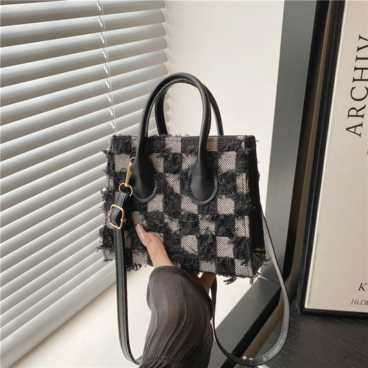 Bolso Bandolera Denim a Cuadros Minimalista de Una Sola Correa para Mujer - Image 2