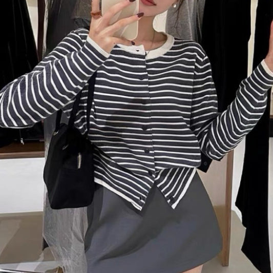 Cardigan Clásico de Rayas Estilo Francés para Mujer - Image 2