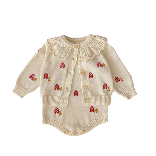 Conjunto de Punto para Bebé con Cuello de Loto Bordado - Ropa de Otoño - Image 2