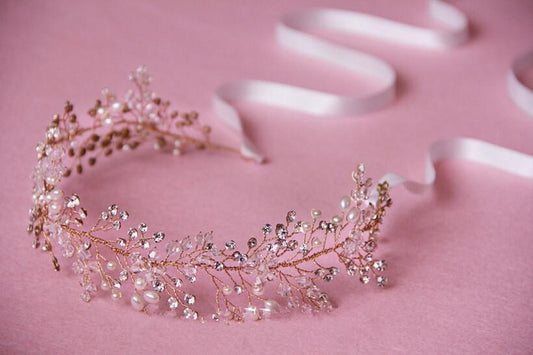 Accesorios para el Cabello Nupcial de Oro y Plata con Cristales Hechos a Mano - Image 2