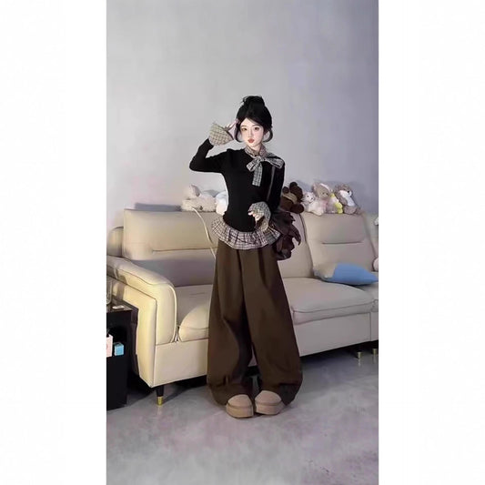 Blusa Larga Negra de Dos Texturas con Mangas Largas para Otoño - Image 2