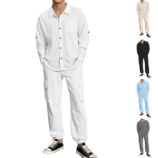 Traje Overol Lino con Solapa y Mangas Largas - Image 2