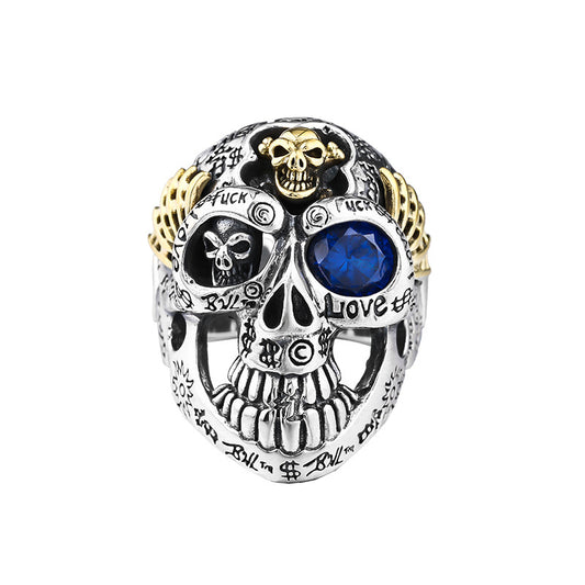 Anillo de Plata Esterlina para Hombre con Diseño de Calavera Dominante - Image 2